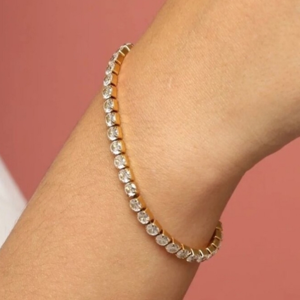 Tennis Bracelet Gold Plated Sterling Silver 925 & Cubic Zirconia CZ NWOT
